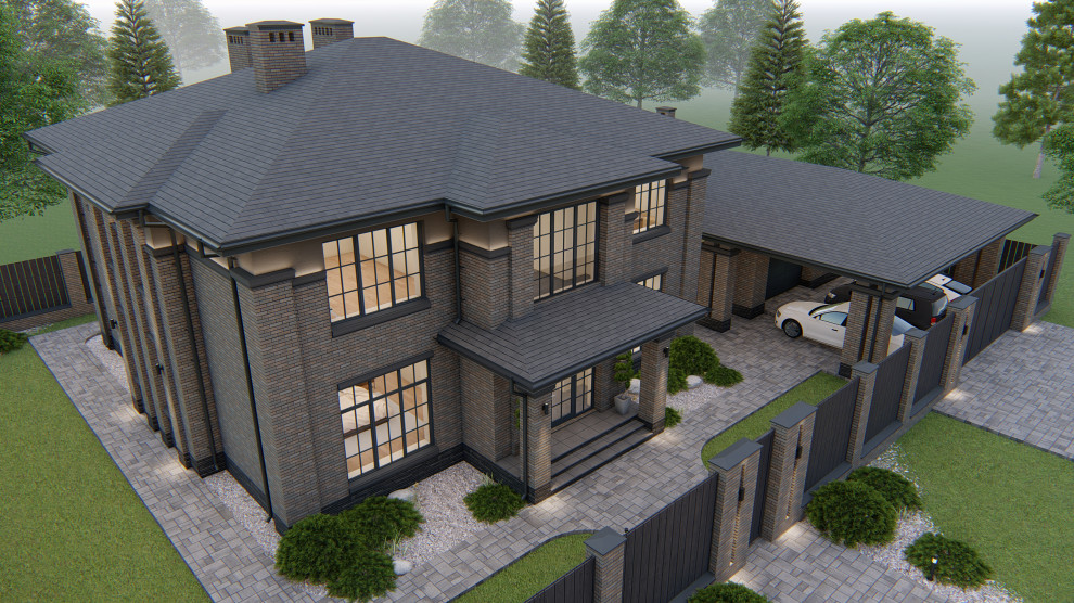 Двухэтажный дом в стиле райта