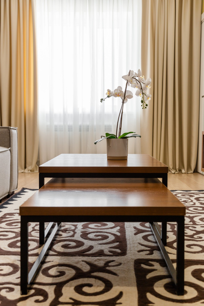 Современный интерьер с казахскими национальными элементами.