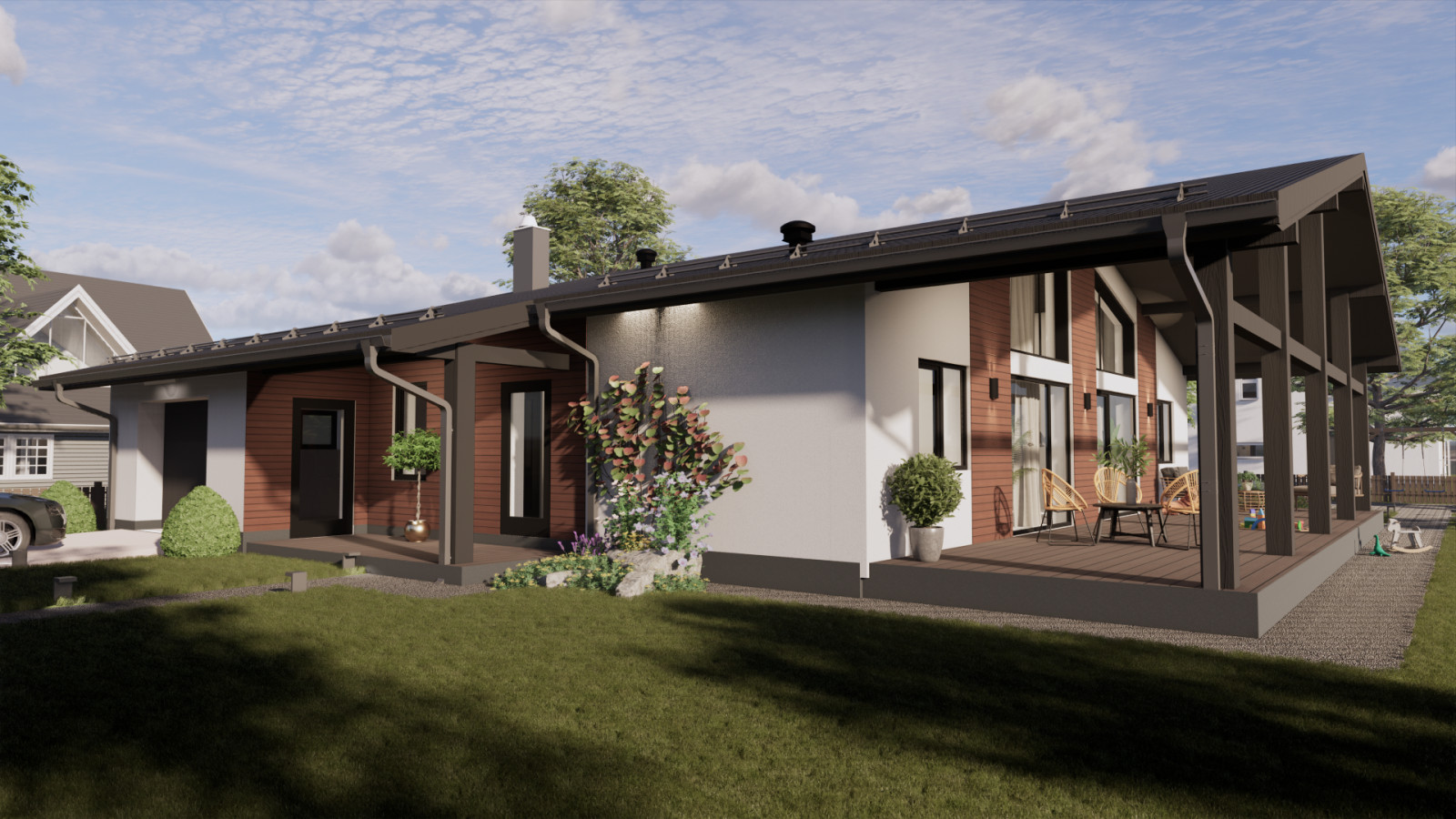 Обложка проекта: Одноэтажный дом с открытой террасой