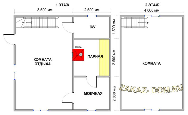 Баня из бруса с мансардой (6х6 м) - Проект № 2Б-12