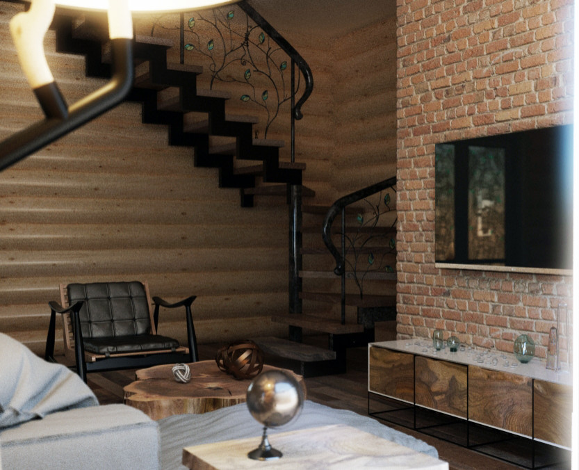 Деревянный дом с современным интерьером