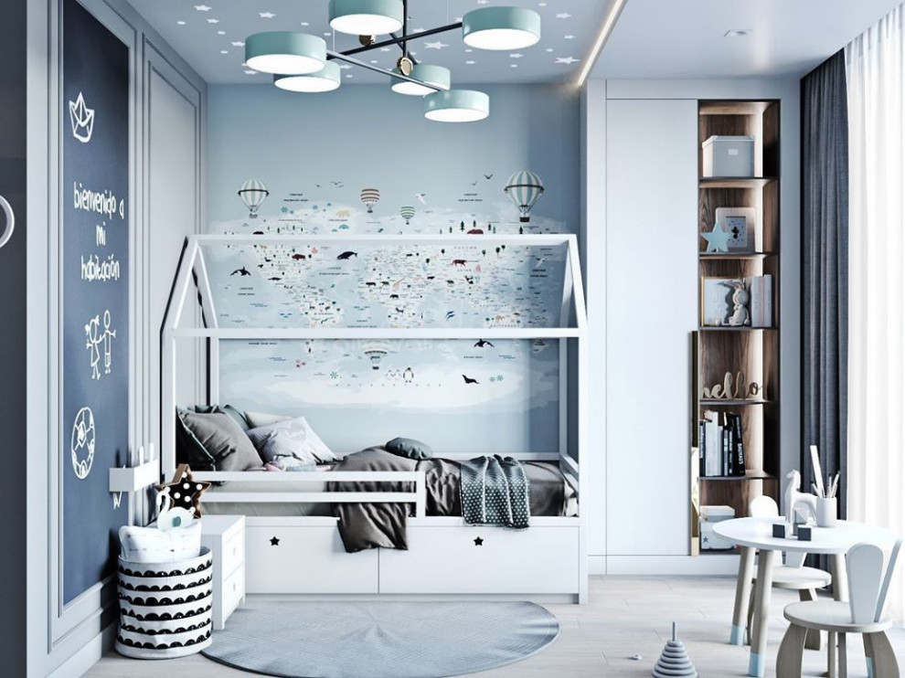 Обложка проекта: Многофункциональная детская с картой мира на обоях Alltowall и обоями для мела