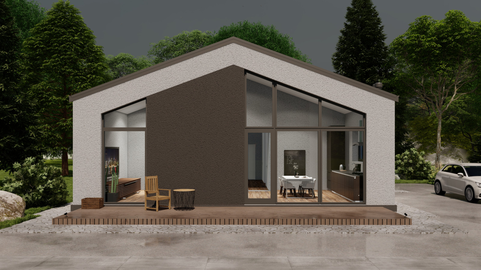 Одноэтажный дом с кухней-гостиной, вторым светом, кабинетом и двумя спальнями