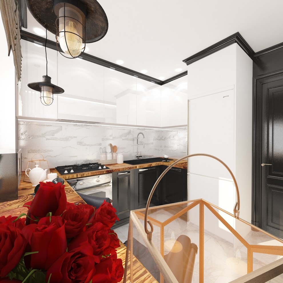 Кухня "Белый верх-черный низ" (6,2 м.кв.)