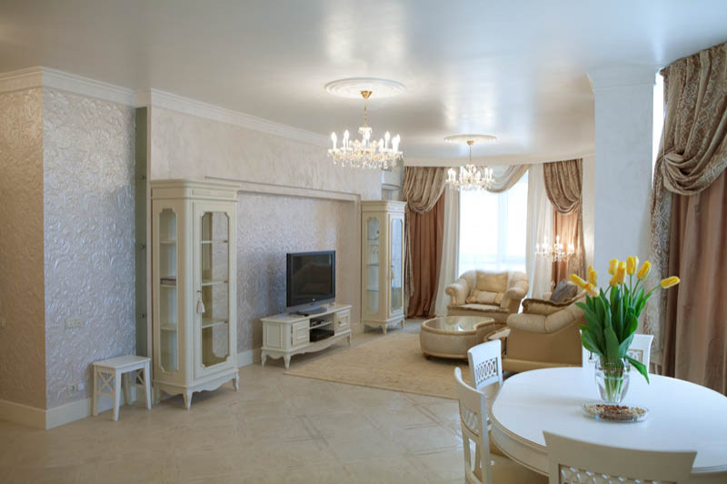 Классический Интерьер квартиры  в бежевых тонах (120 кв м)