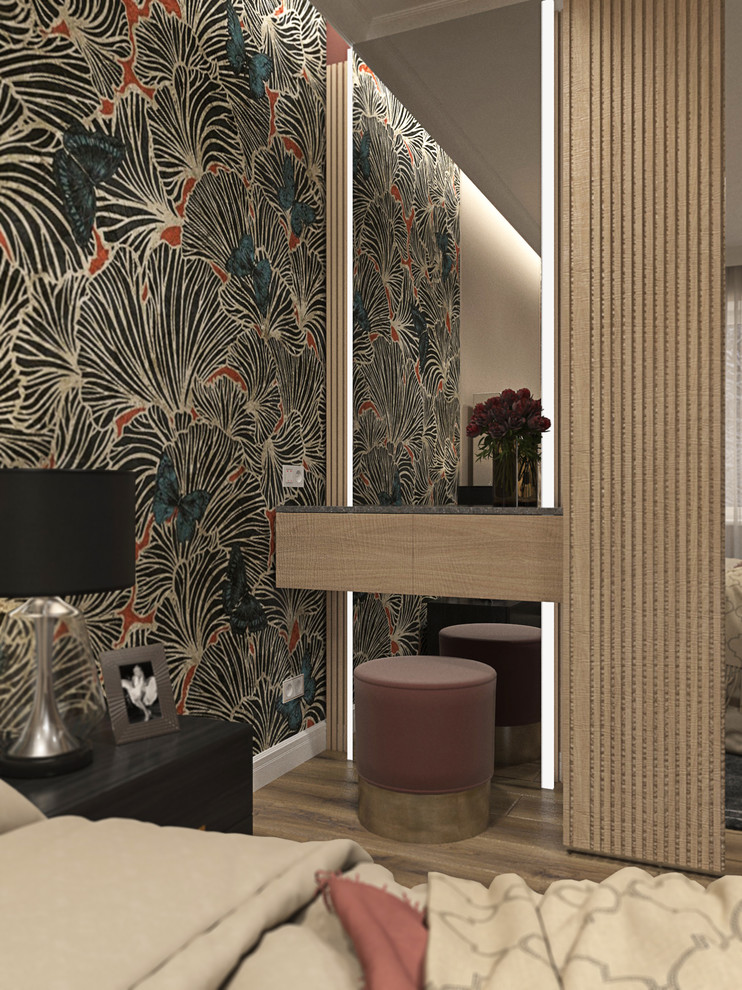 Спальня в бежевых тонах с бабочками