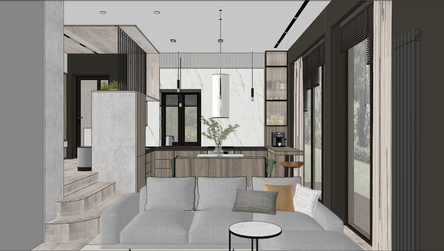 3д визуализация - кухня-гостиная