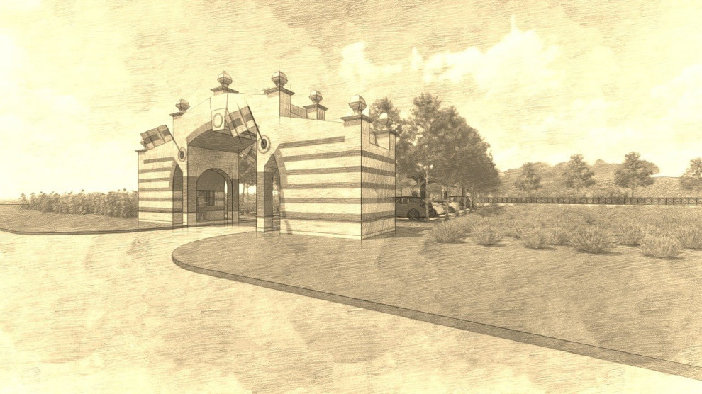 Entrance in small hotel complex