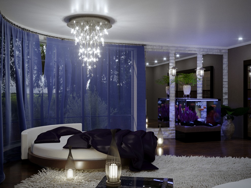 Спальня с аквариумами