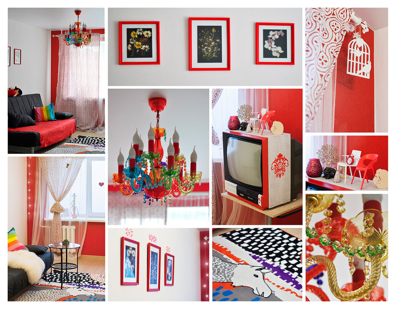 Дизайн интерьера яркой, цветной гостиной, Москва