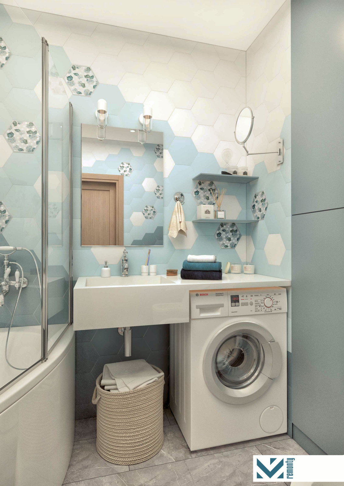 Ванная комната, плитка - шестигранник