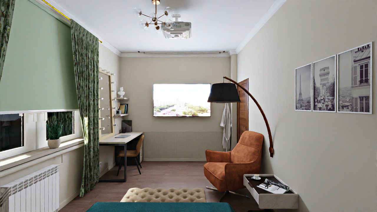 Планировочное решение, создание визуализации спальни в загородном доме