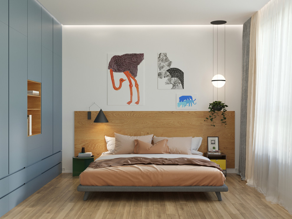 Двухкомнатная квартира с зеленой перегородкой в гостиной