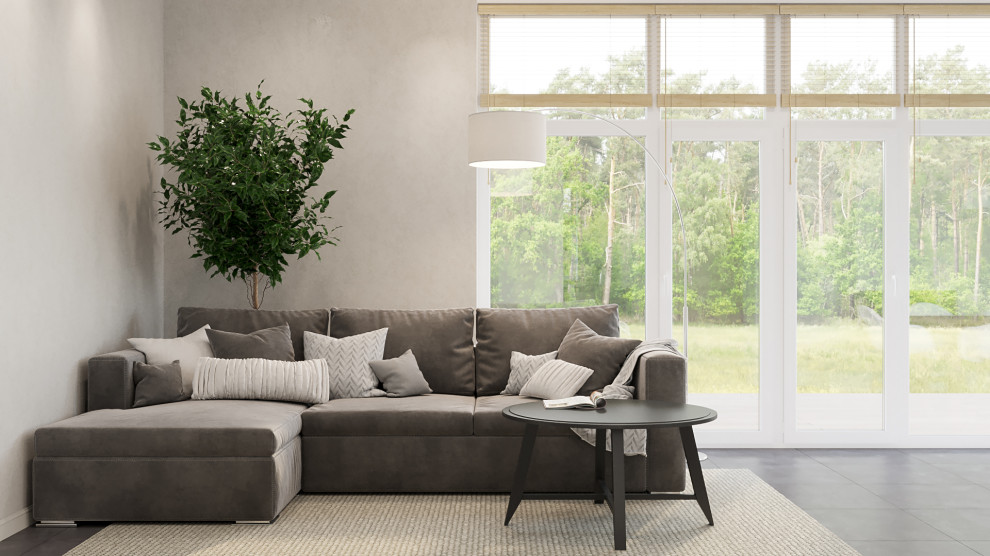 Барнхауз с мансардными окнами в серых оттенках