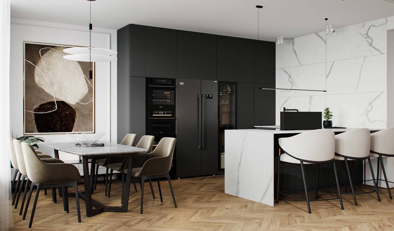 Cовременная квартира, дизайн интерьера в светло-темных тонах в ЖК "Георг Ландрин