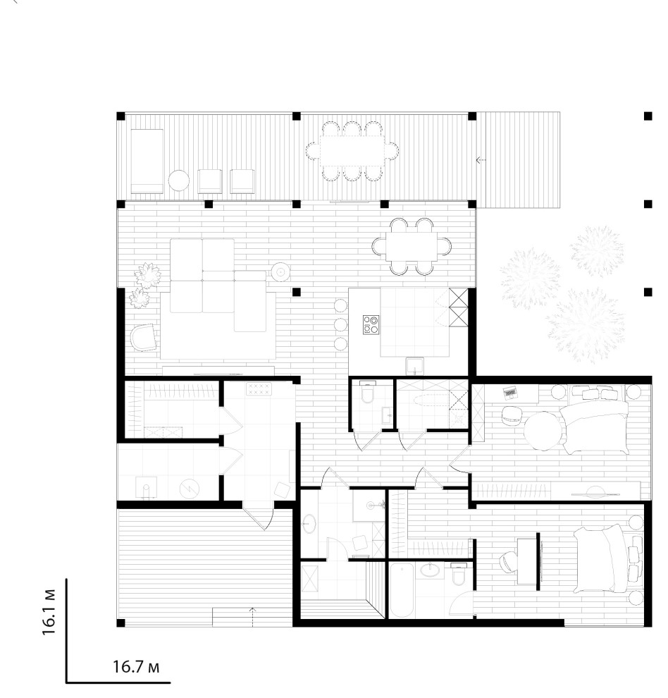 Планировка дома (2 спальни + сауна)
