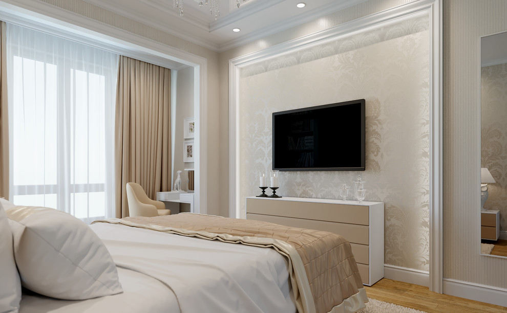 Спальная комната в бежевых тонах