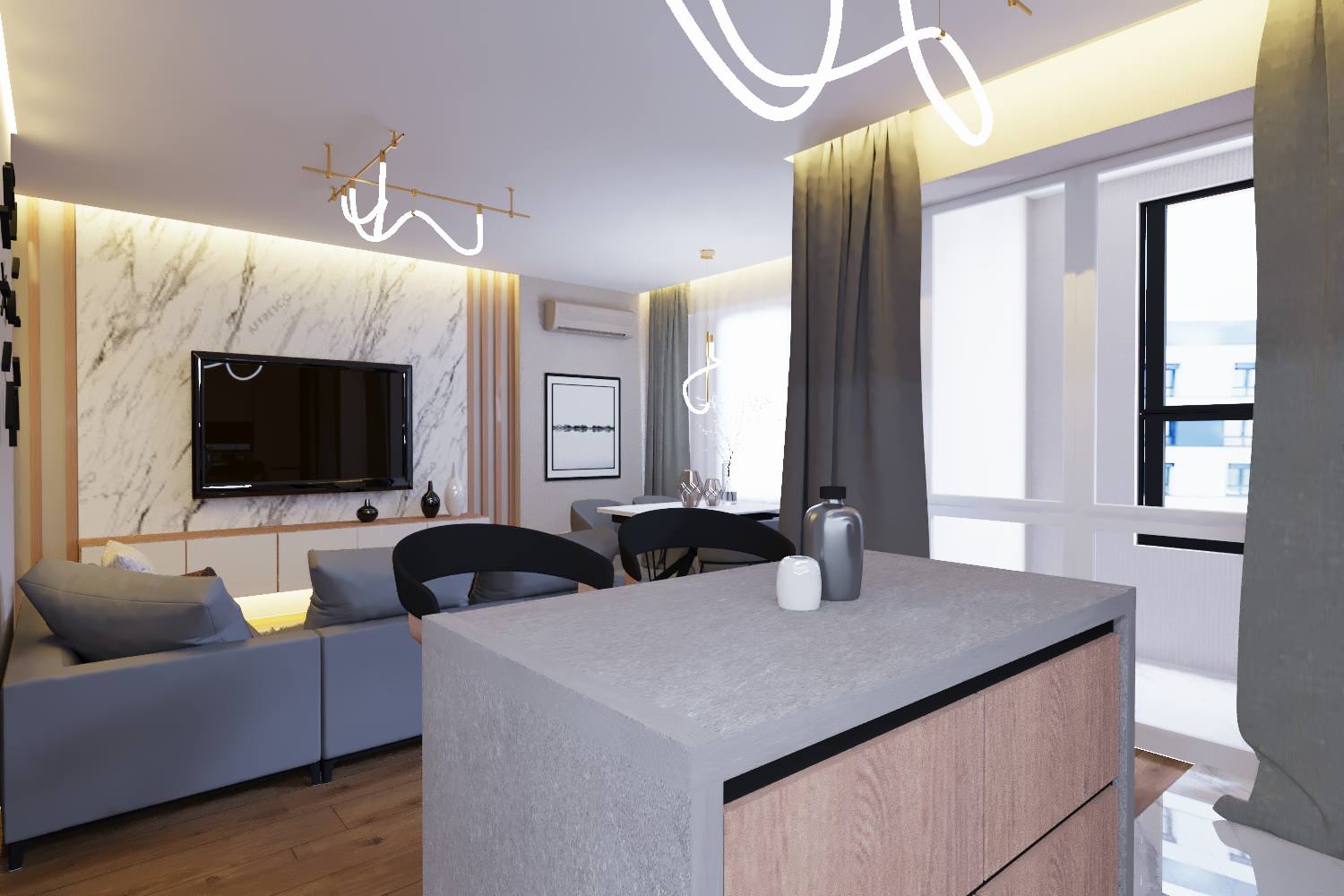 Обложка проекта: Гостиная в 2 комнатной квартире Ж.К. Континент