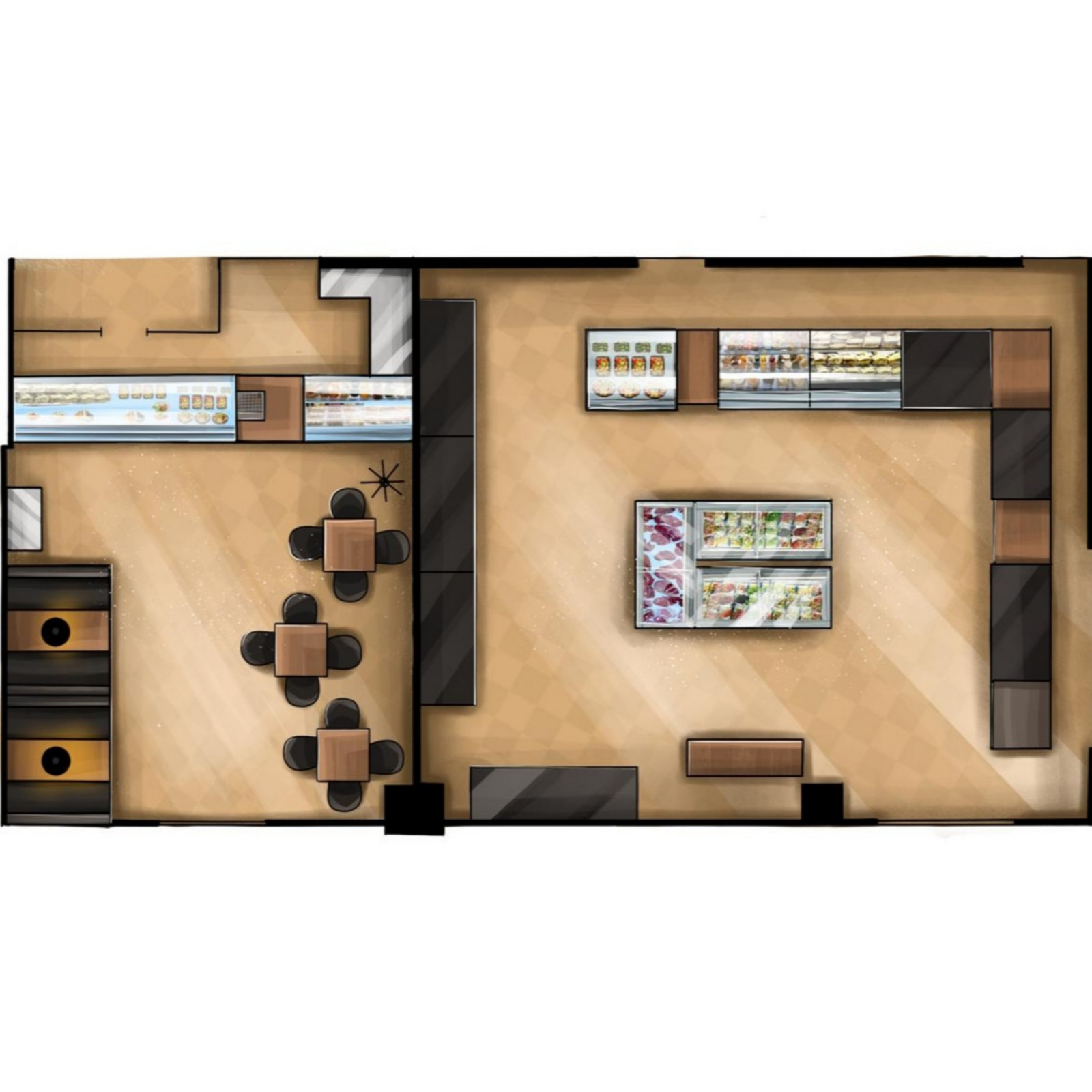 План расстановки мебели и оборудования кафе и гастромаркета