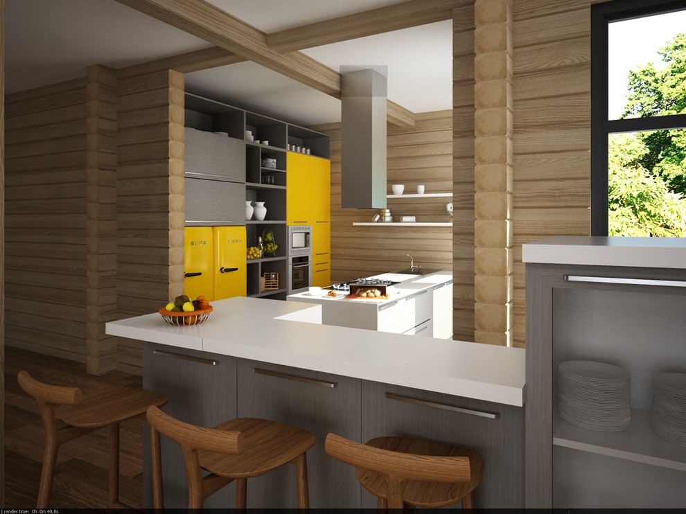 Загородный дом из бруса с яркими акцентами