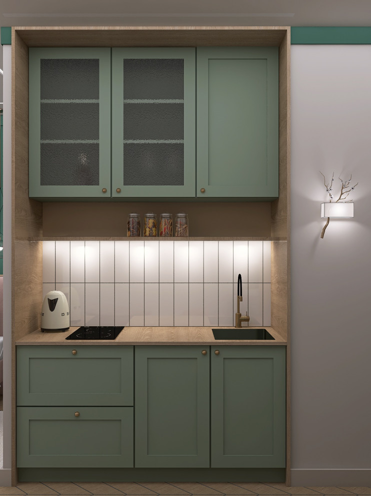 Квартира-студия 24 м2 "Зеленая гармония с розовым акцентом"