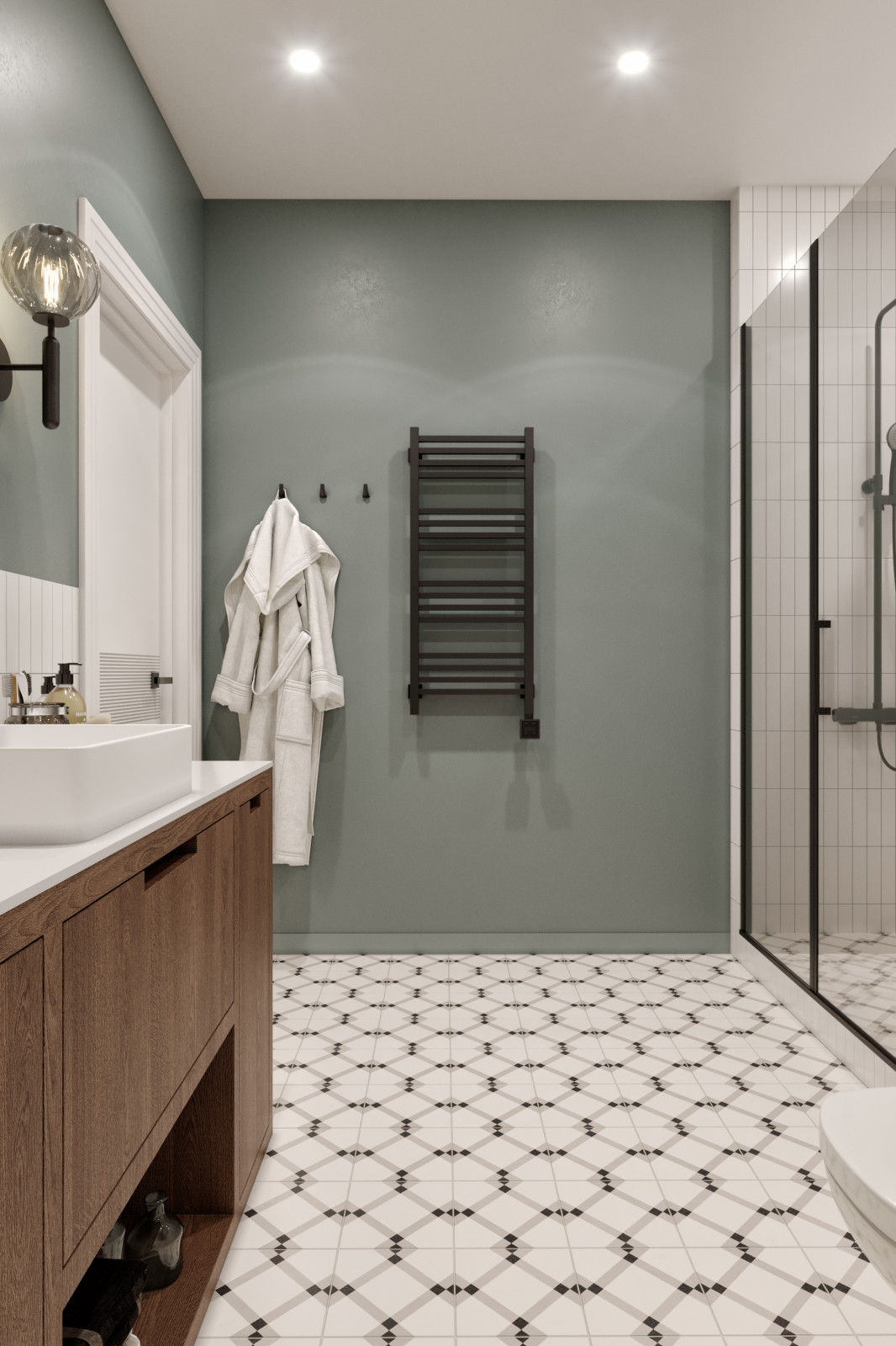 Дизайн квартиры в современном стиле. Цветные акценты и библиотека в 90 м. кв.