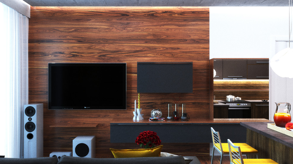 Строгая современная кухня-гостиная