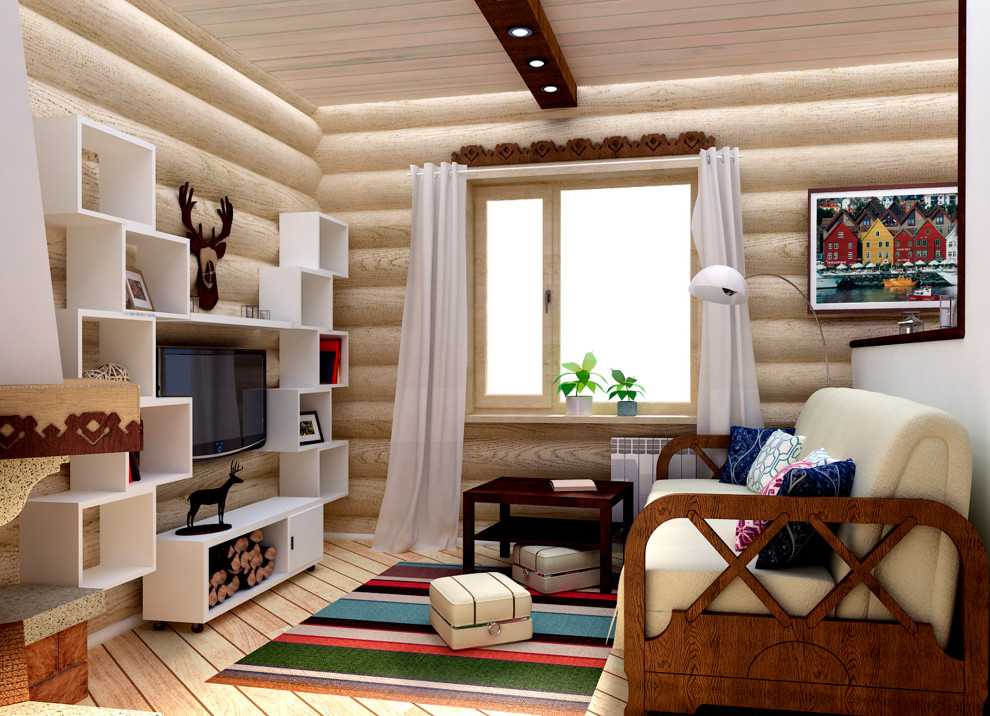 Проект интерьера бревенчатого дома в скандинавском стиле