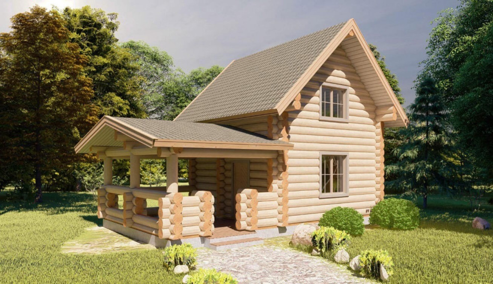 Обложка проекта: Баня из бревна с мансардным этажом