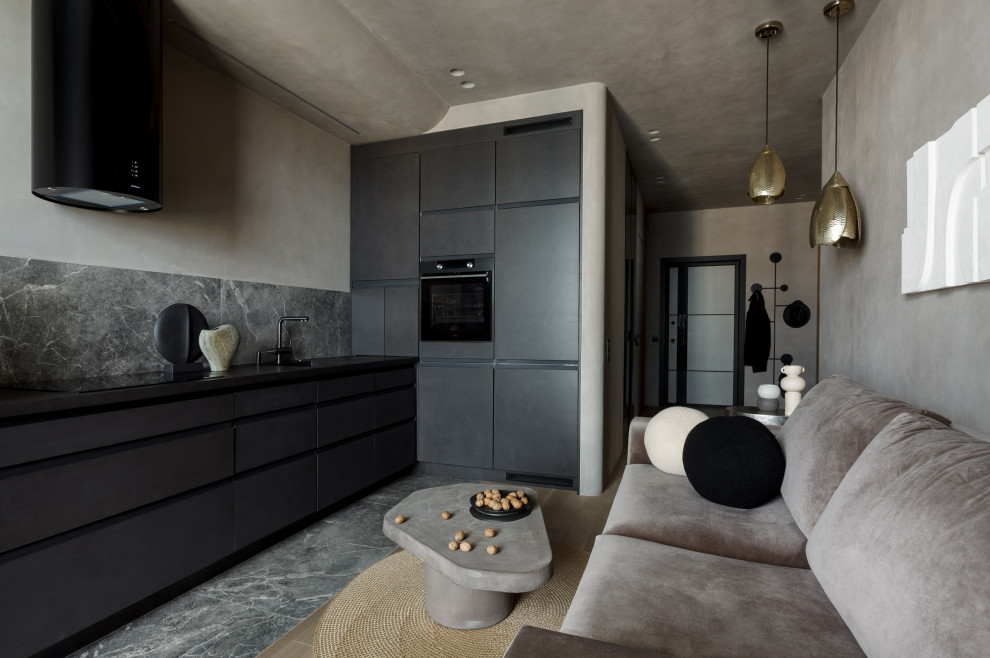 Кухня-гостиная в тёмных тонах