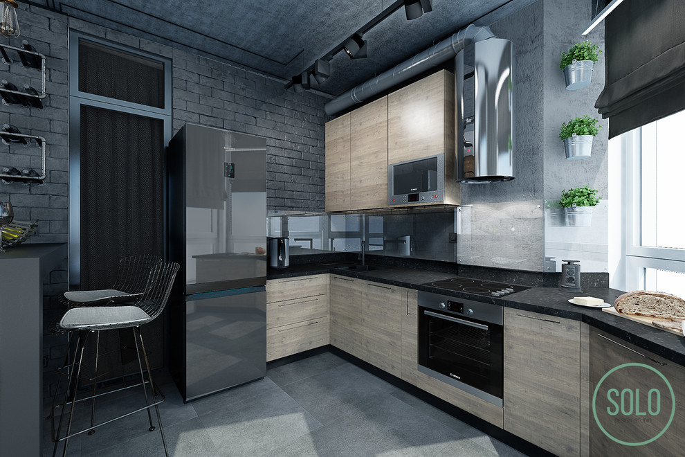 Modern Interior with loft elements for young couple