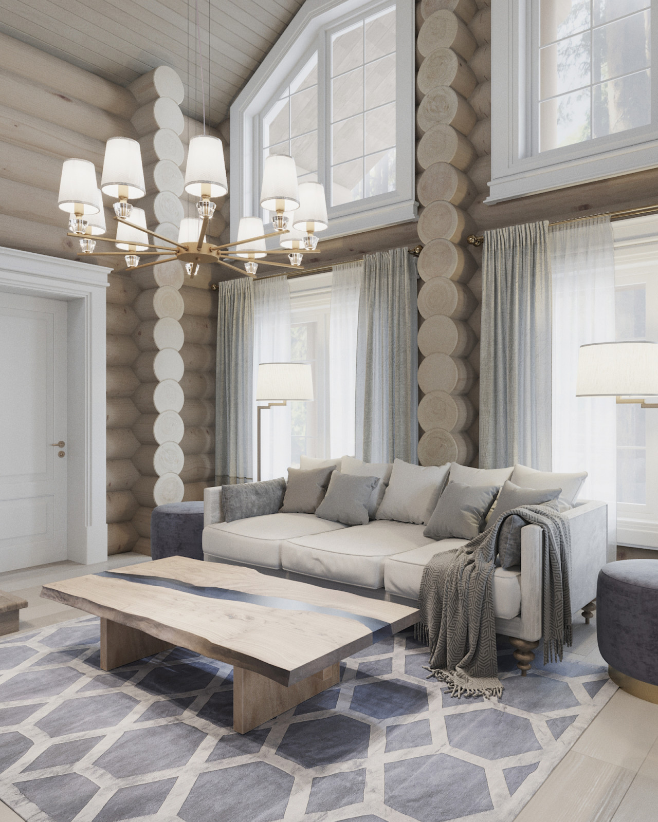 Обложка проекта: Проект интерьера загородного бревенчатого дома в стиле неоклассика