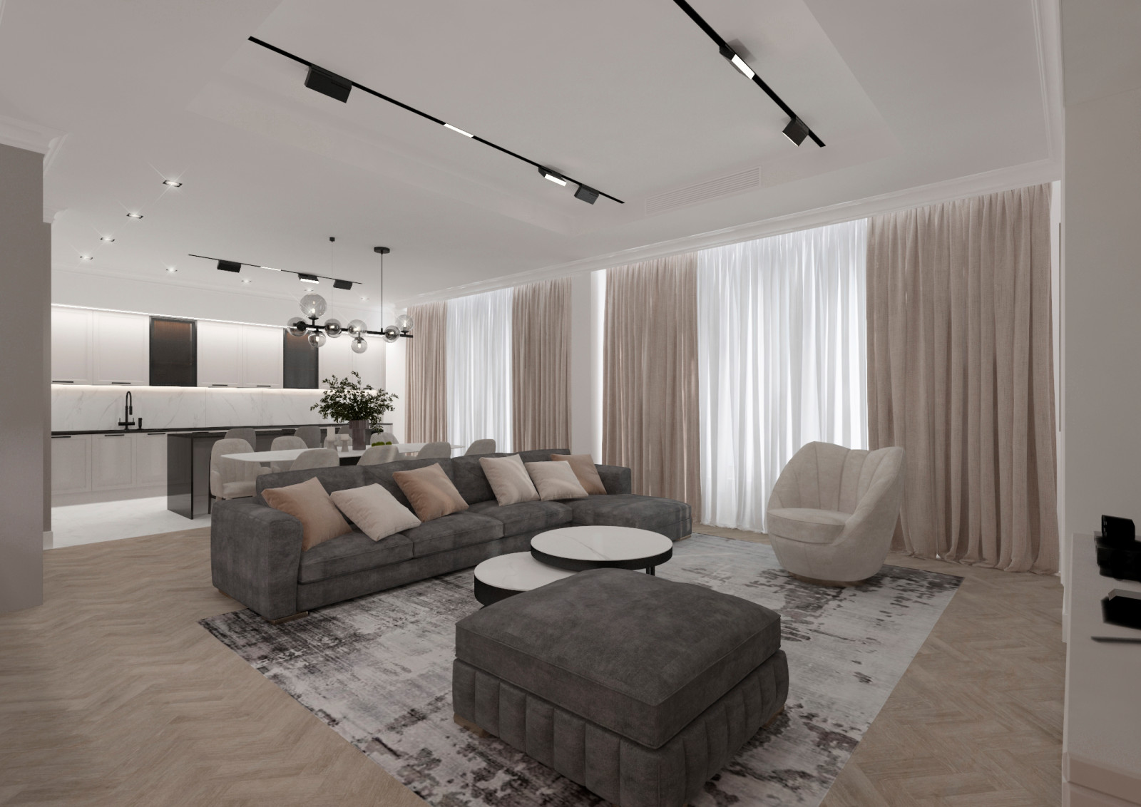 Гостиная-кухня-прихожая