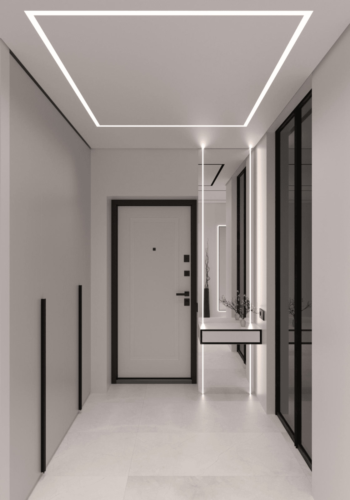 Монохромный минимализм в дизайне квартиры 100 кв. м. для семейной пары