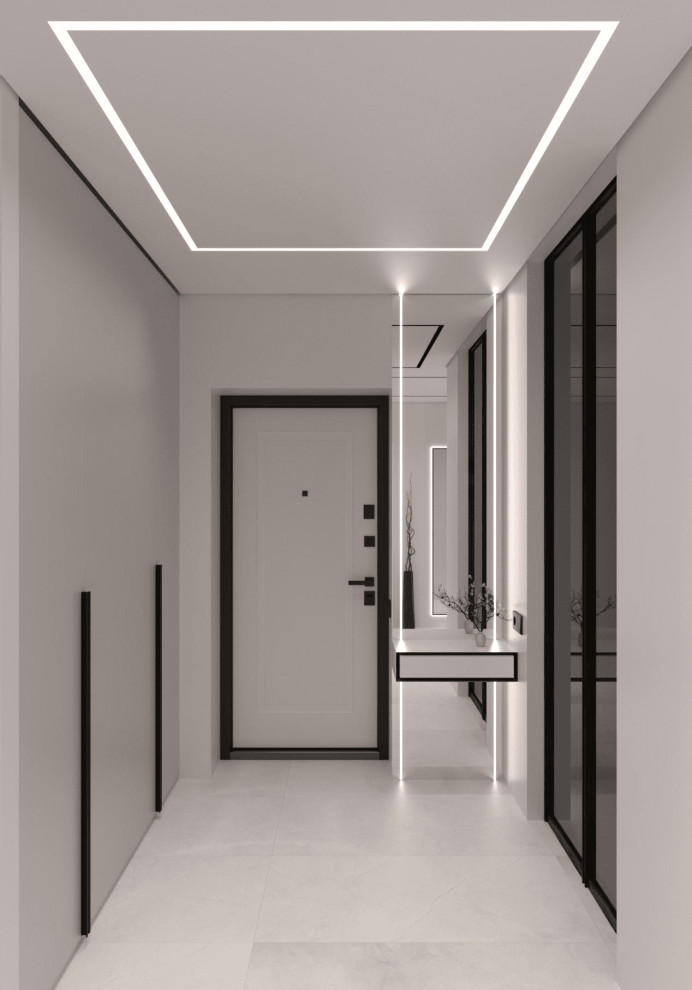 Монохромный минимализм в дизайне квартиры 100 кв. м. для семейной пары