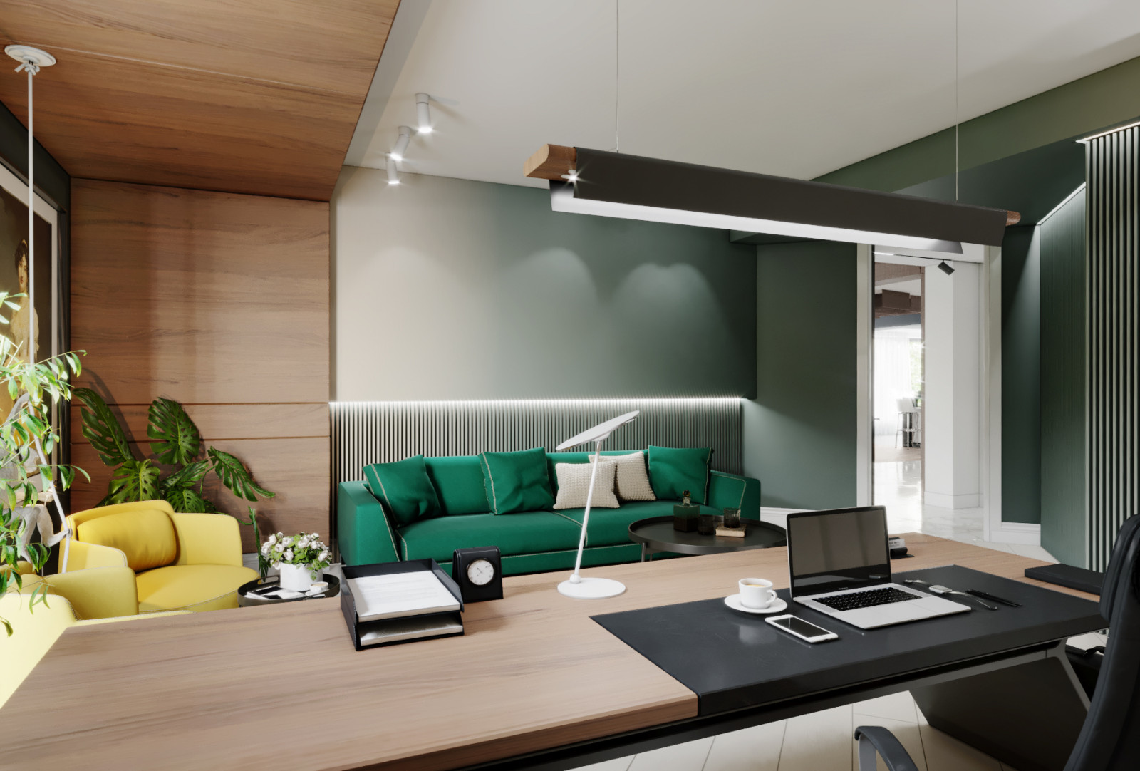 Домашний кабинет в двухуровневом пентхаусе площадью 360 м2