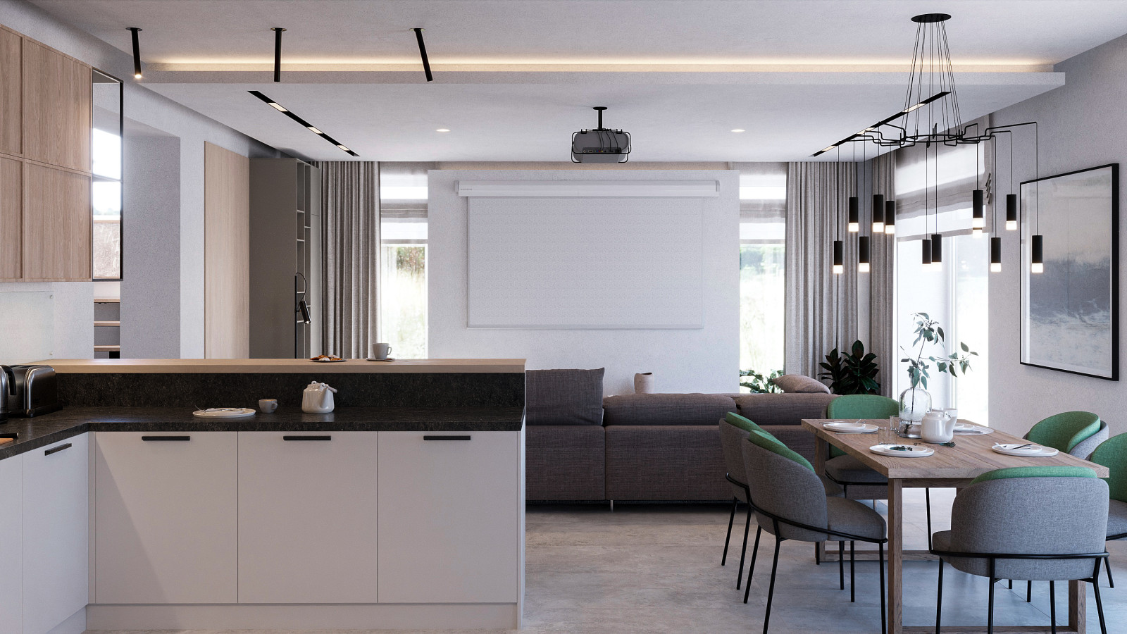 Современный дом для семьи в светлых тонах.