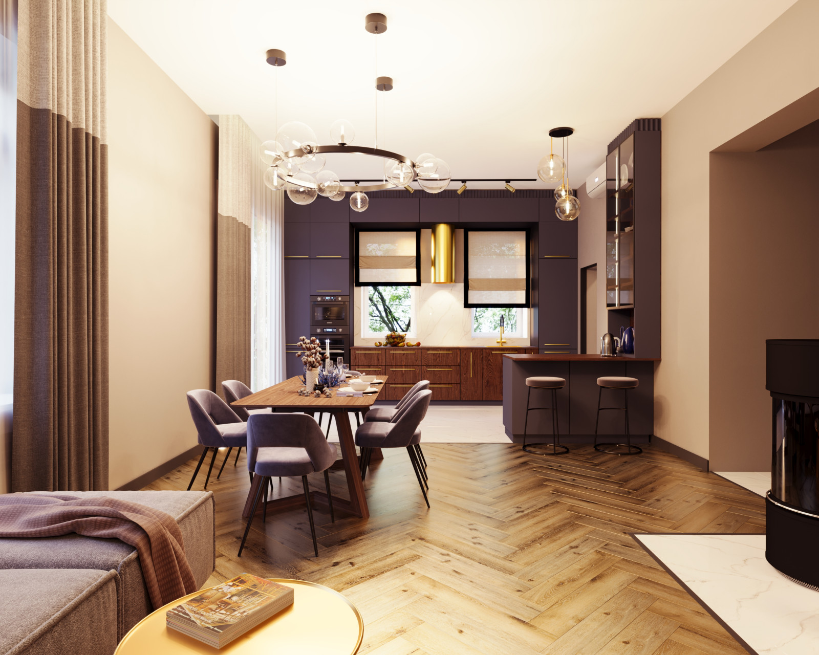 Кухня-гостиная в загородном доме