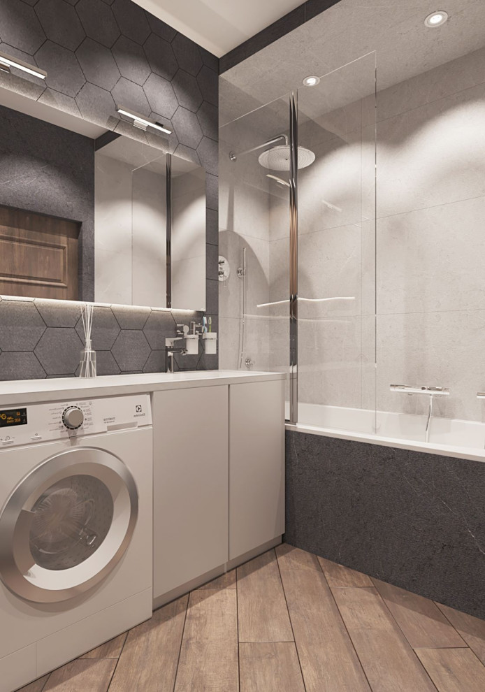 Двухкомнатная квартира со стеклом между гостиной и спальней