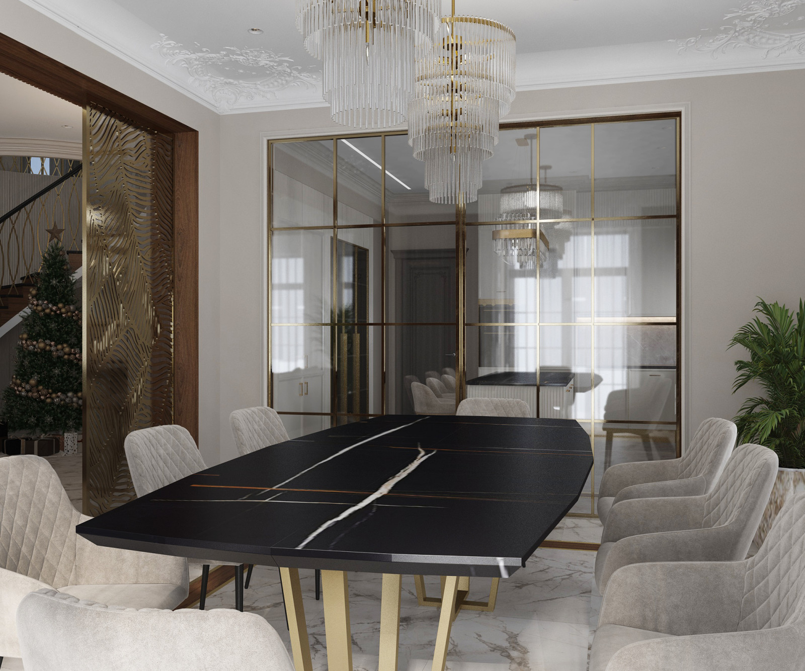 Дизайн-проект  1 этажа в загородном доме