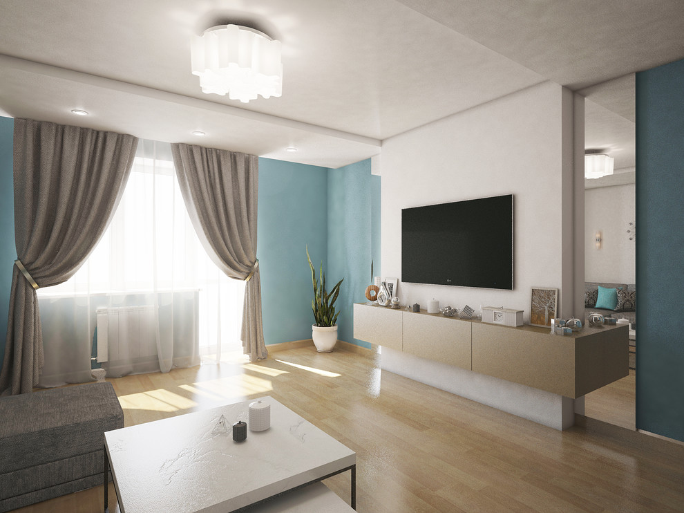 Обложка проекта: Проект современной гостиной в голубых тонах