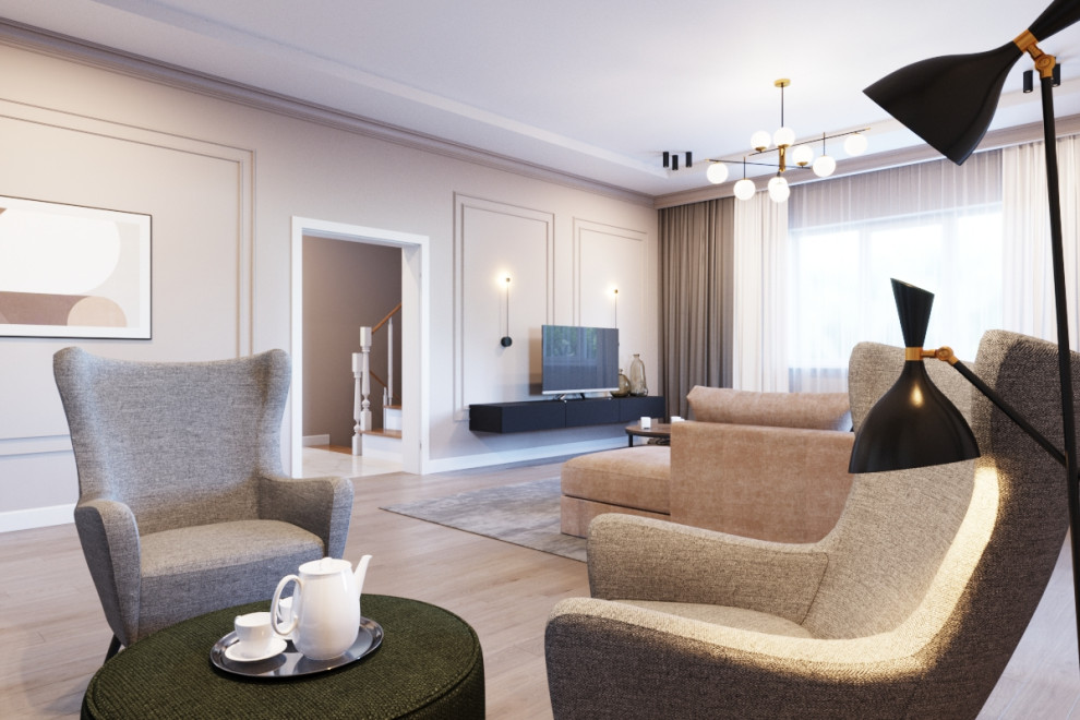 Коттедж с камином, современная классика