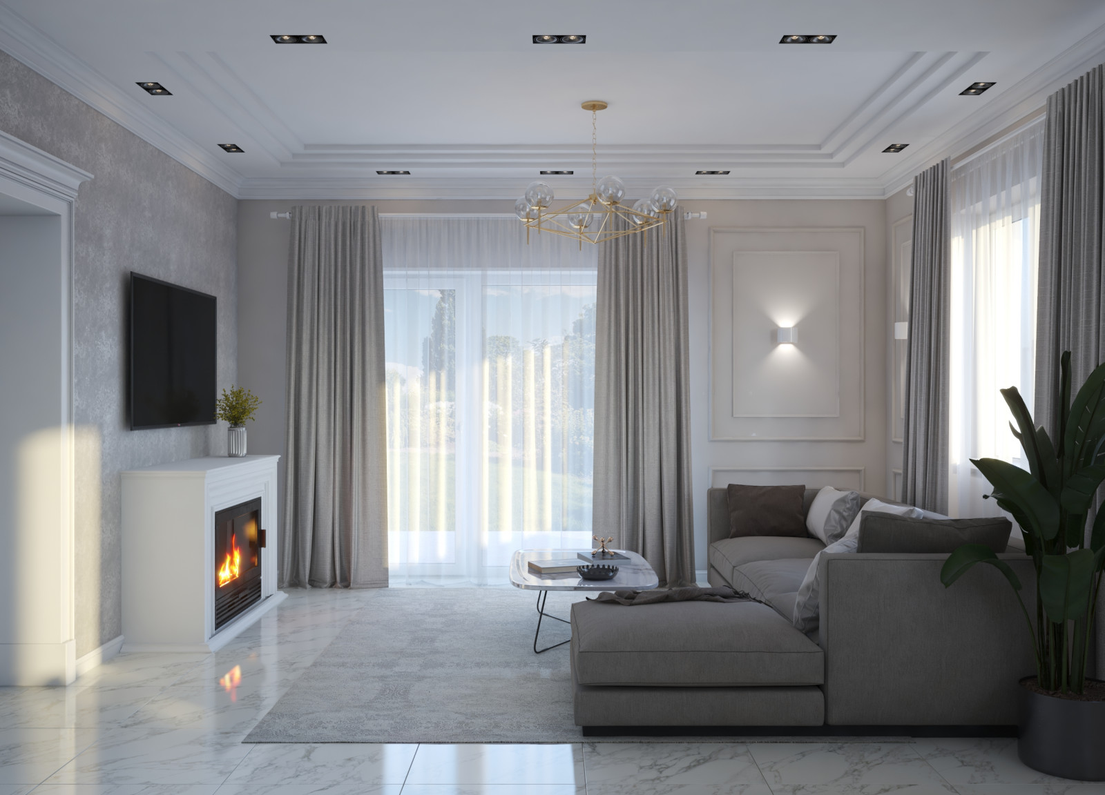 Гостиная  в загородном доме в американском стиле