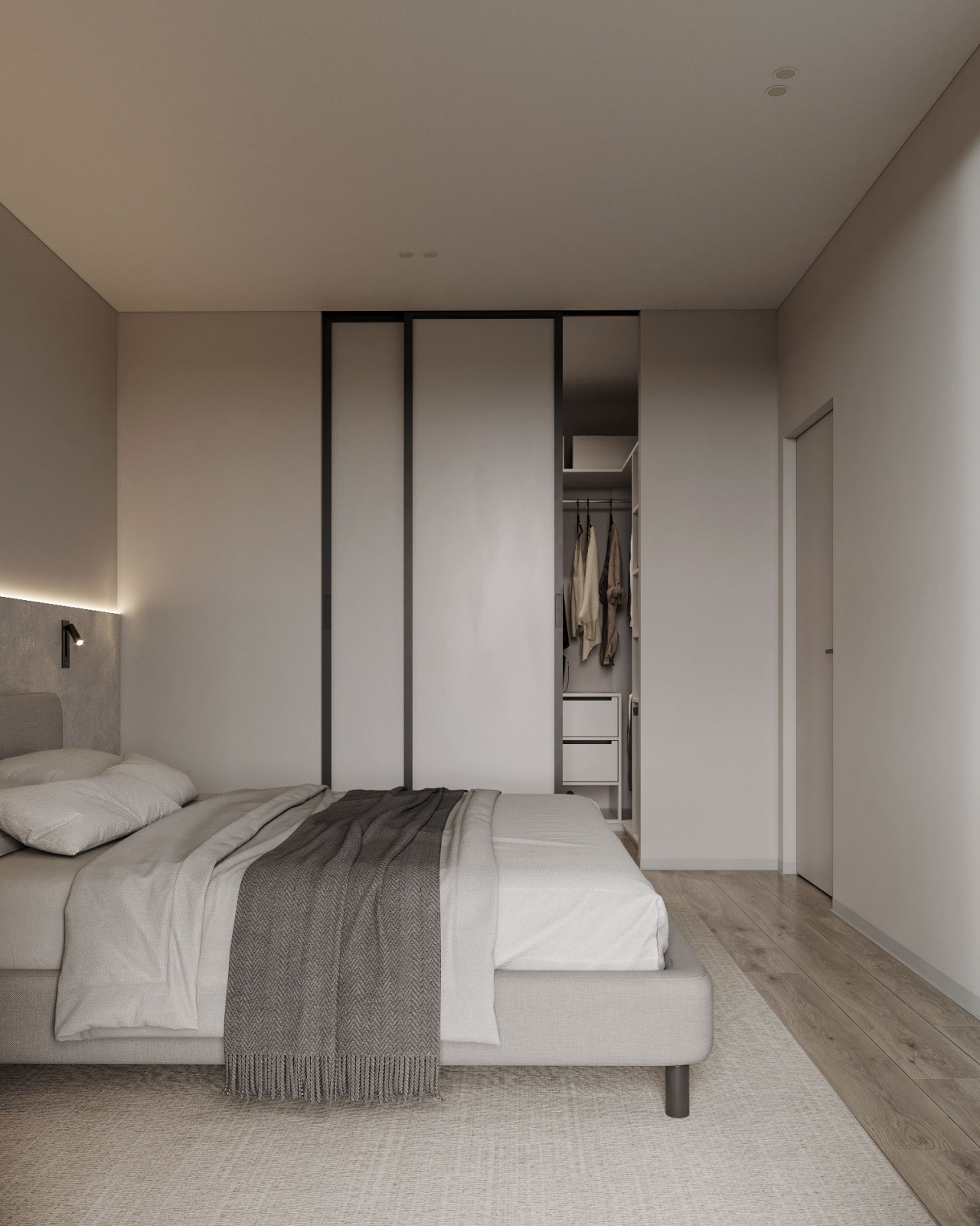 Лаконичная мастер - спальня в монохроме