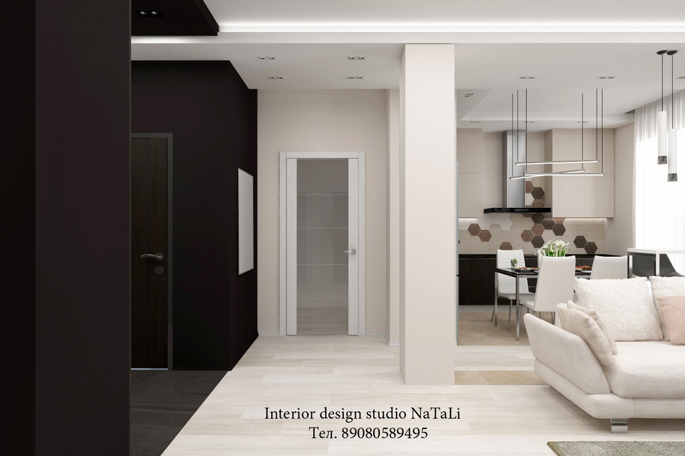 Дизайн интерьера кухни гостиной в современном стиле ЖК.Ньютон