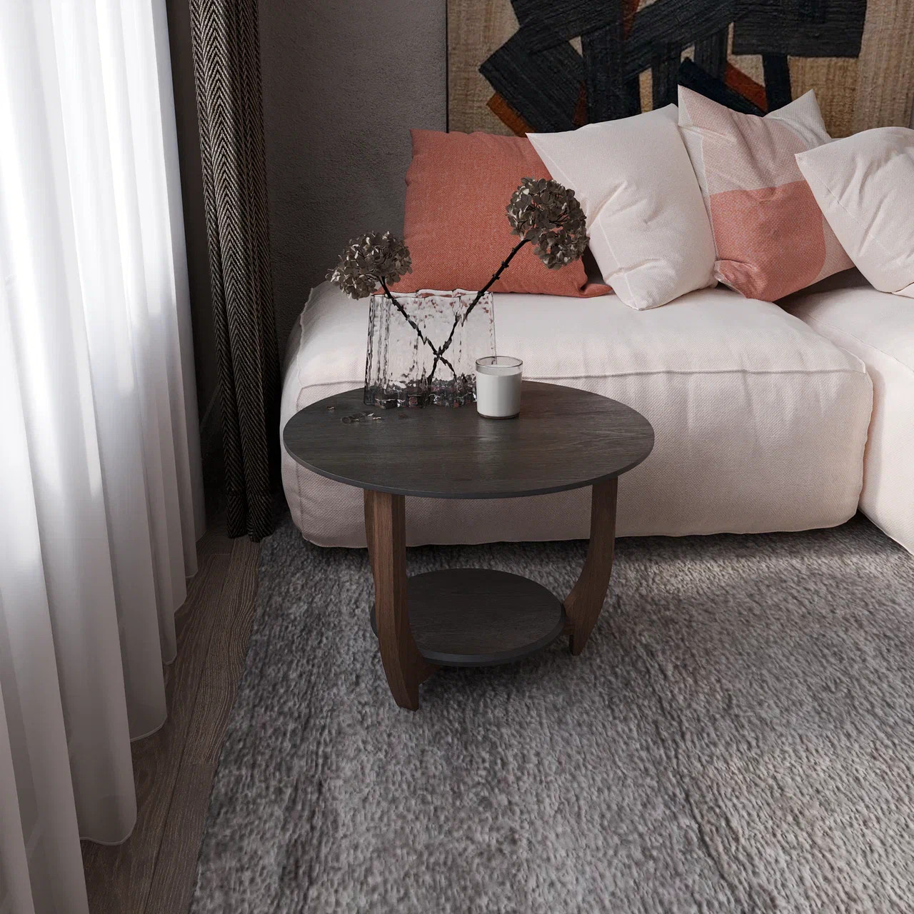 Журнальный столик ДОМОВОЙ черного цвета в гостиной