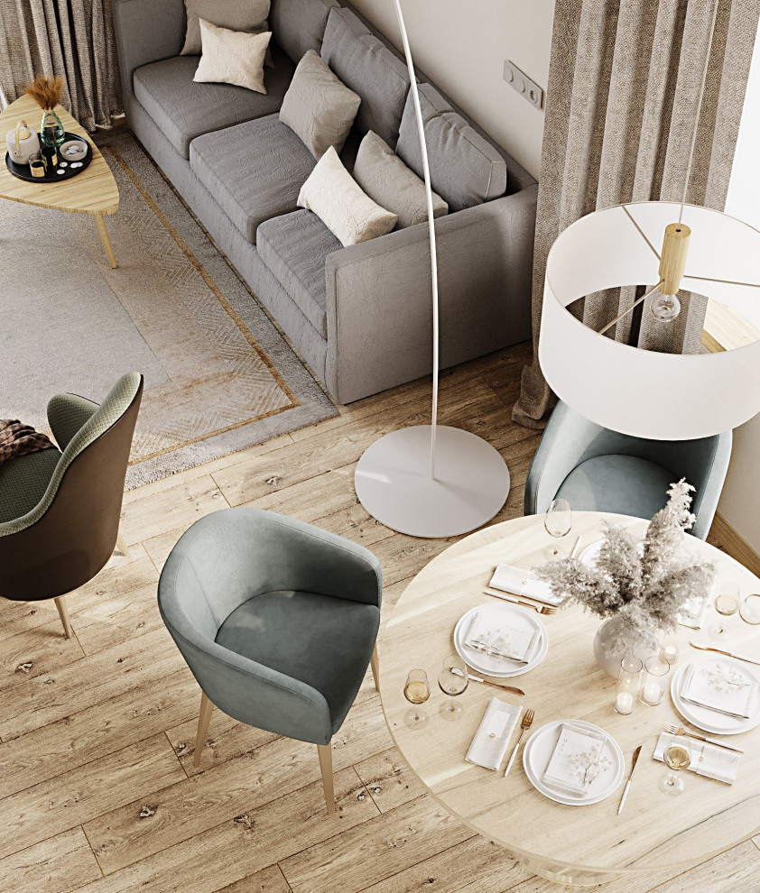 Дизайн-проект кухни-столовой с камином в загородном доме