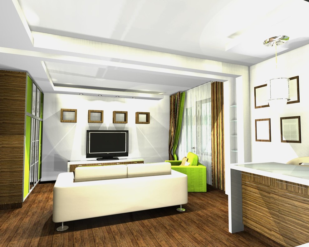 Единое пространство небольшой квартиры в 2-х вариантах