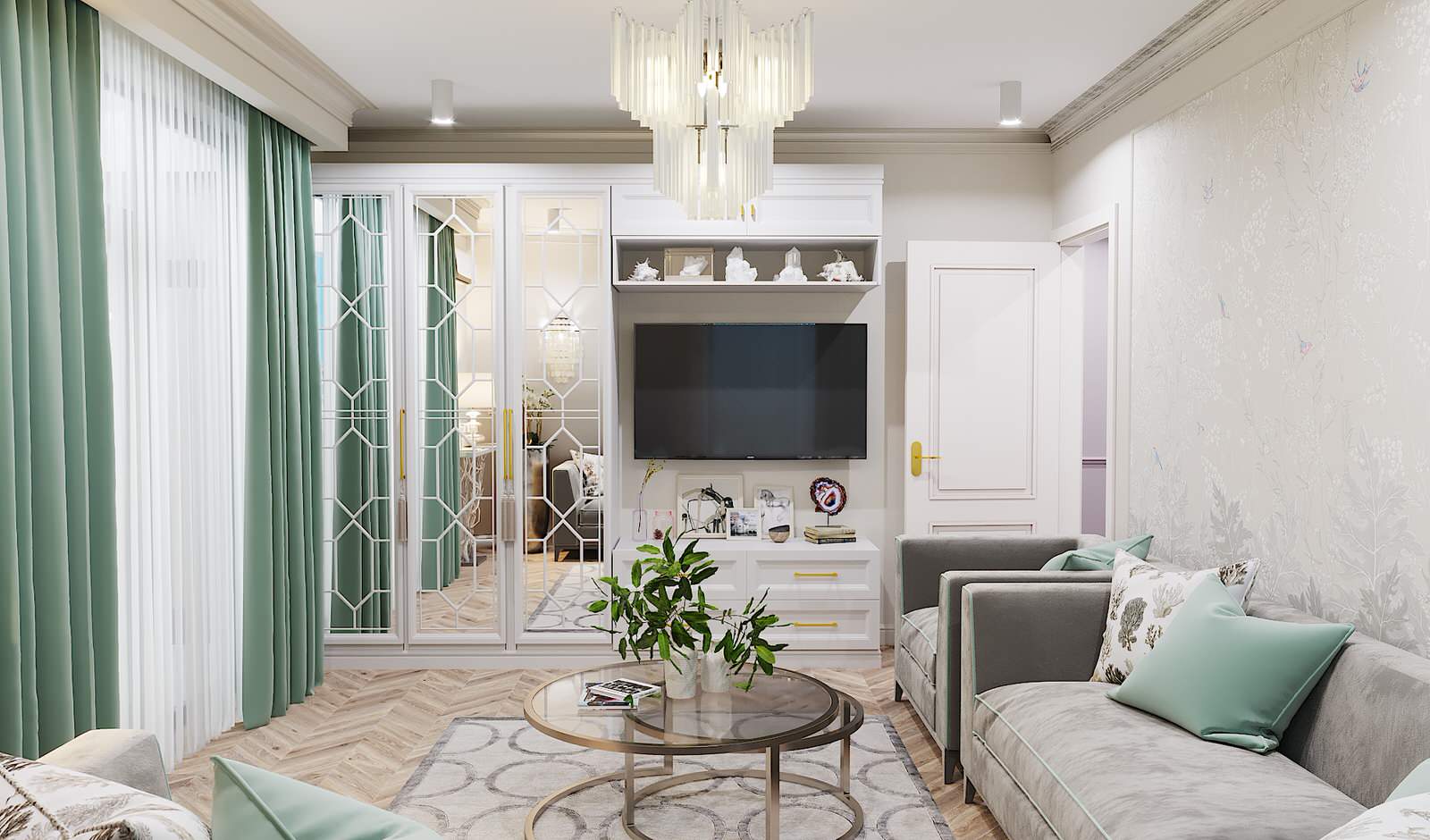 Дизайн-проект 2-х комнатной квартиры 55 м кв, в неоклассическом стиле