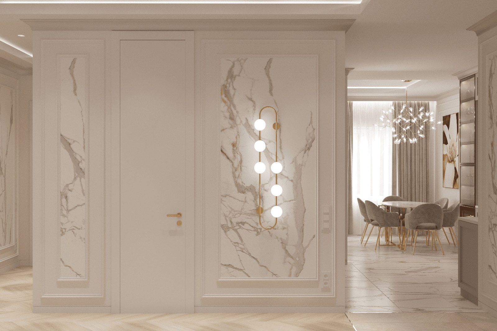 Просторная квартира в нежных оттенках со стильными элементами декора